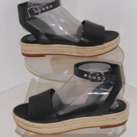 VINCE CAMUTO BLACK GENUINE LEATHER SANDALS SIZE 9.5 MEDIUM - Picture 1 of 7